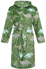Kids Dinosaur Soft Fleece Bathrobe Green Warm Dressing Gown Bath Robe Boys