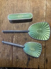 Vintage Art Deco Green Dressing Table Set - Mirror And 2 Brushes