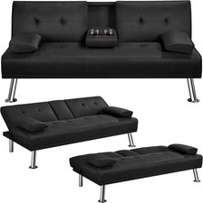 Modern Black Fabric Futon Sofa