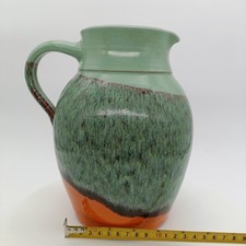Studio Pottery Jug Stoneware Handmade Green Orange Glazed Vintage Heavy
