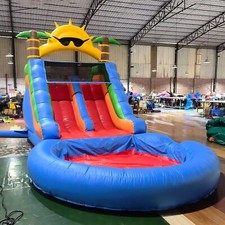 23FT Commercial Inflatable Bounce House Dual Water Slides w/Large Pool For Kids