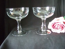 Pair of Vintage Pretty Etched Champagne Glasses Coupes Saucers Cocktails