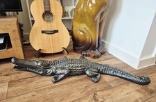 Crocodile ? Figure Resin Large 100cm Grey Gold Decorative Alligator Home Décor