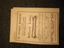 Sa37 Ephemera 1920s advert w Harris Bradley Wolverhampton billiard tables 
