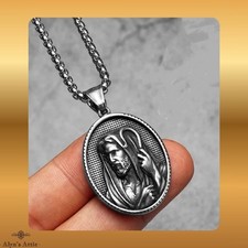 Mens Unisex Jesus Good Shepherd Pendant Necklace Stainless Steel - 60cm Chain