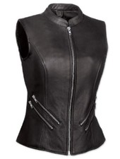Womens Pure Black Leather Vest