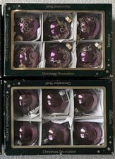 12 Kerstglas Hand Decorated Vintage Large Purple & Gold Xmas Glass Baubles 80mm