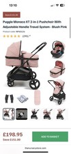 Puggle Monaco Travel System, Isofix Base, Rain cover, Car Seat and Adapters Pink