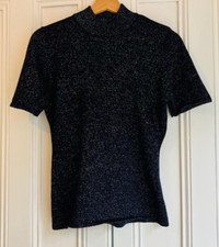  Vintage 60's Navy sparkly Thread Ladies Jumper Turtle Neck Mod Beatnik  S