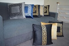 Versace Inspired Greek Key Luxury Velvet Cushion Cover for Sofa Bed Square 16"