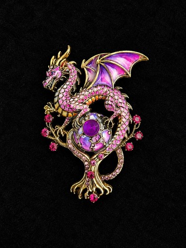 Fantasy dragon brooch purple - brooch,