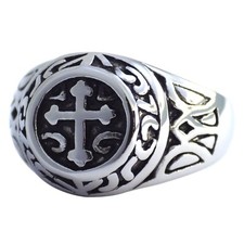 Mens Cross Knights Signet Ring Stainless Steel Band Size 8-13 Religious Jewelry