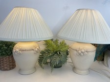 Pair Of Marks & Spencer Cream Ceramic Lamps Floral Design  Large Pleated Shades