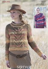 SIRDAR INDIE LADIES ROLL & STAND-UP NECK SWEATERS KNITTING PATTERN - 32-42"