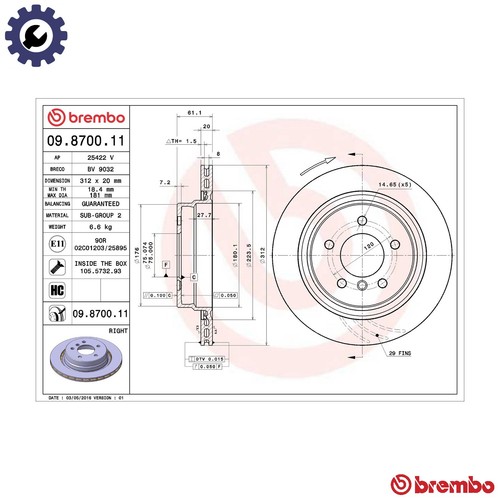 Brake disc 8700 - brake, 09.8700.11