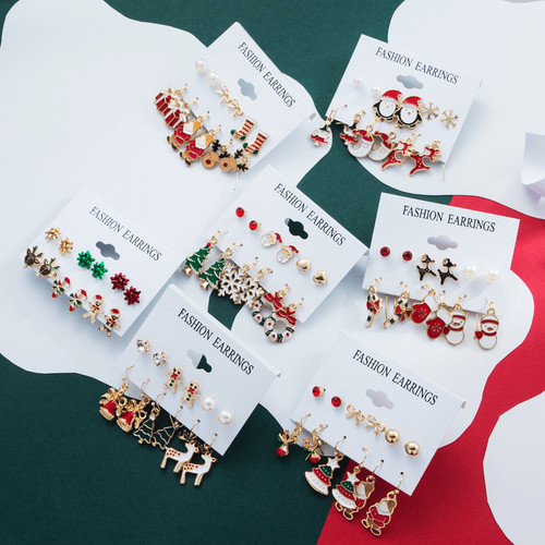 12pcs christmas earrings - 12pcs,
