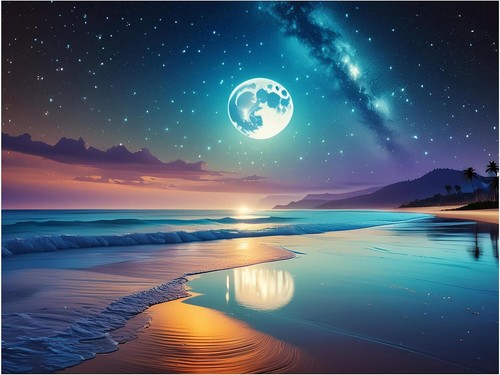 Tile mural moonlight - moonlight, ocean