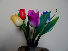 HAND CARVED WOODEN TULIPS 13"