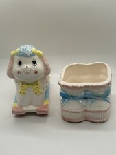 2 Vintage 1950’s Enesco Taiwan Nursery Planters Booties/Lamb Rocking Horse