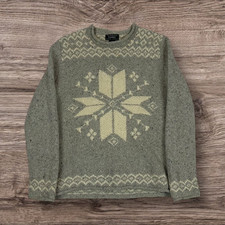 Ralph Lauren Sweater Jumper Nordic Fair Isle Snowflake Lambswool Hand Knit  Grey
