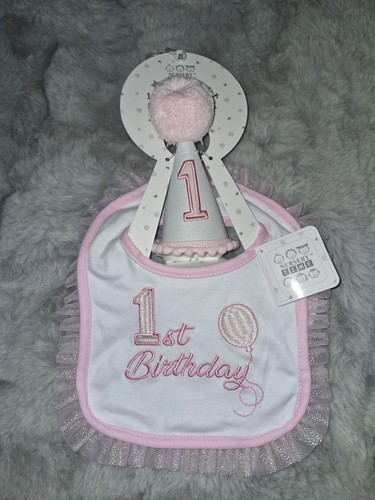 1st birthday hat and bib - hat,