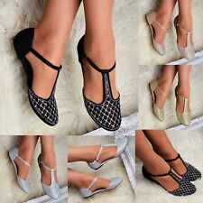 Ladies Diamante Strappy Flat Sandals ballet pumps Evening flats T bar Shoes size