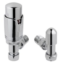 Angled Thermostatic Radiator Valves Full Chrome 15mm Drayton TRV4 Style TC