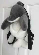 Dolphin Plush Backpack Bag Cute Grey White Soft Adjustable  Porpoise 17 Inch 