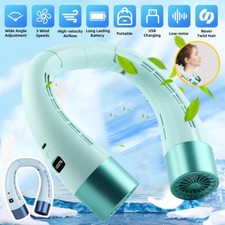 5 Speed Neck Fan USB Rechargeable Lazy Neckband Bladeless Cooler 2000mAh LED UK