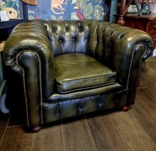 Bankers Green Chesterfield Tub Club Chair Leather Buttoned Armchair