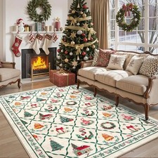 Christmas Moroccan Rug Anti-Slip Low Pile Carpet for Living Room Bedroom Home