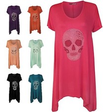 Womens Skull Print Sequin Stud