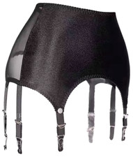 Suspender Belt, High Waisted 6 Strap Hook & Eye 7 Clasp Black With Metal Clasps