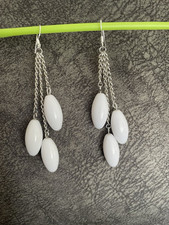Ladies 925 silver Hook Alex Polizzi style Long Chain Oval Acrylic Beads Earring