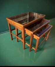 Vintage Teak Smoked Glass Nest