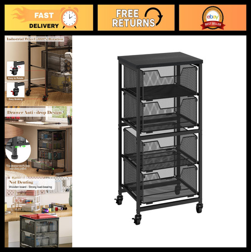 Drawer rolling storage cart - 4-drawer,