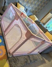 Baby Playpen with Padded Frame & Mesh Walls, Pull Rings Included