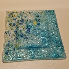 Fused Glass Square Plate - Water Effect