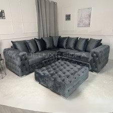 5 Seater Ashton Corner Sofa Velvet Scatter back Chesterfield Sofa Settee Couch