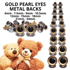 Gold Pearl Crystal Eyes with METAL BACKS - Teddy Bear Soft Toy Animal Safety