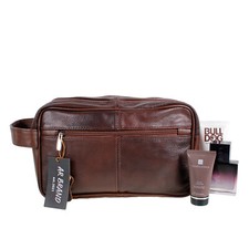 Large LEATHER WASH BAG zipped