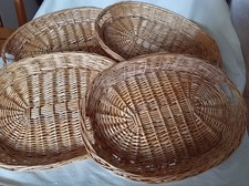 4 x Wicker Bread Basket Serving Tray Oval Storage Display Handles 43cm x 30cm