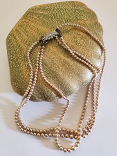 Vintage Faux Pearl Triple Strand Necklace In Pompadour Pearls Shell Case