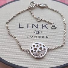 Genuine Links London Timeless Diamond & Sterling Silver Bracelet 6.25-7.5" 3.38g