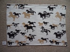 Horses Pillowcase Brushed Cotton Flannelette Black & Beige on White 20"x30" (C)