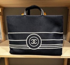 Chanel 2-Way Tote Bag with Coco Mark In Denim In Navy Blue One Size Women's