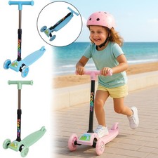 Kids Scooter Child Kick Flashing LED Light Up 3 Wheel Adjustable Push Folding