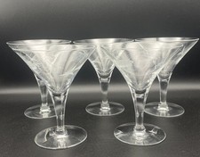 Vintage Set Of 5 Martini Cocktail Coupe Glasses Etched With Barley, champagne 