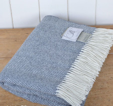 Bronte by Moon Grey Herringbone Merino Lambswool Throw Blanket Pure New Wool