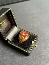 9ct Gold Carnelian Centurion Engraved Ring - Made In London 1964